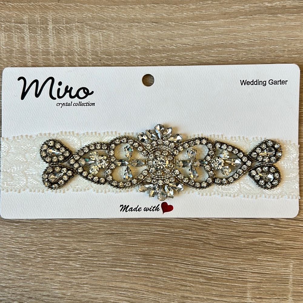 Crystal appliqué wedding garter, Miro, NWT